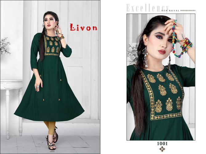 Trendy Lion Latest Fancy Casual Wear Staright Cut  Rayon Designer Embroidery Kurti Collection